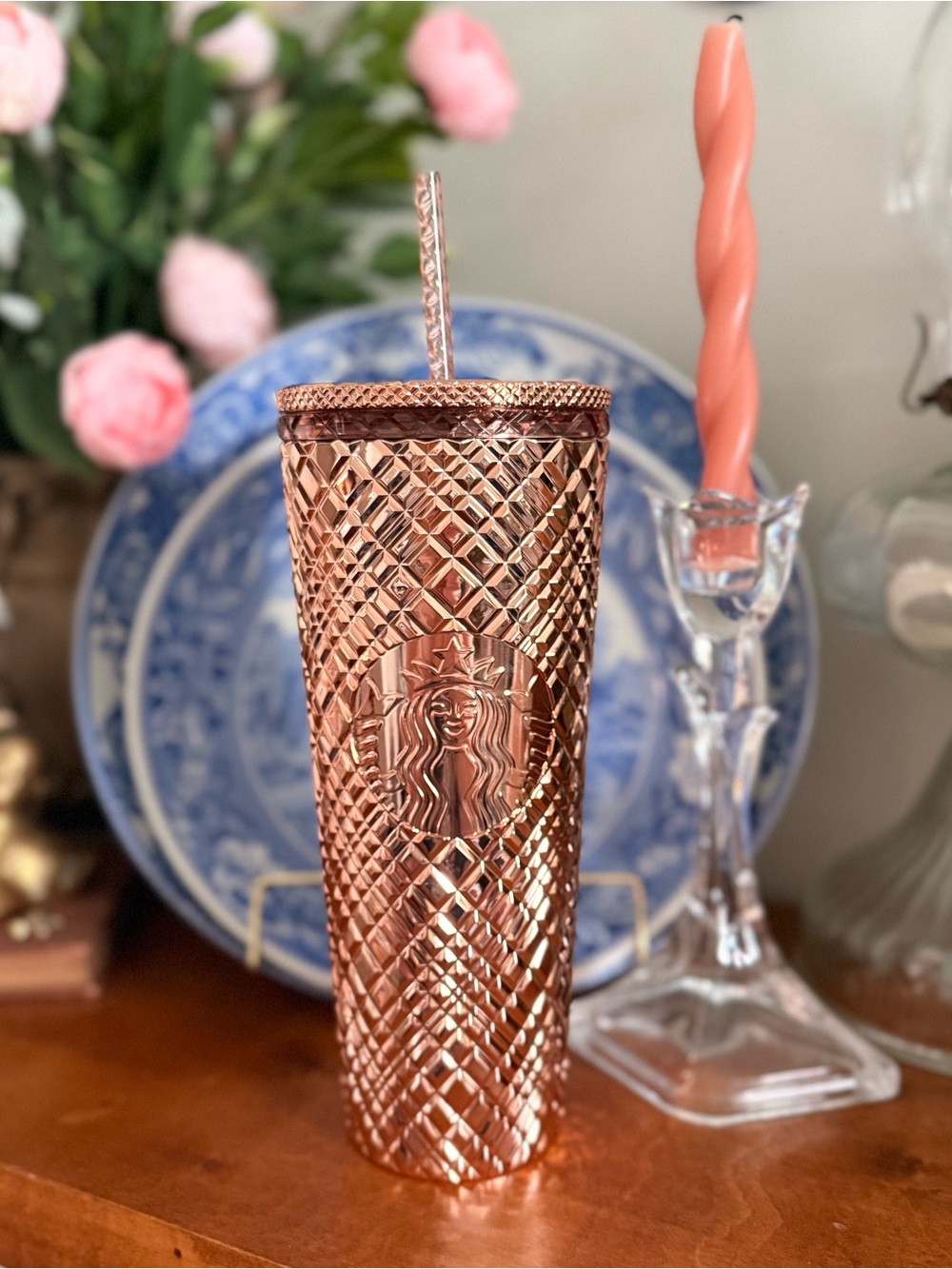 Starbucks Rose Gold Studded Stainless Tumbler with Straw